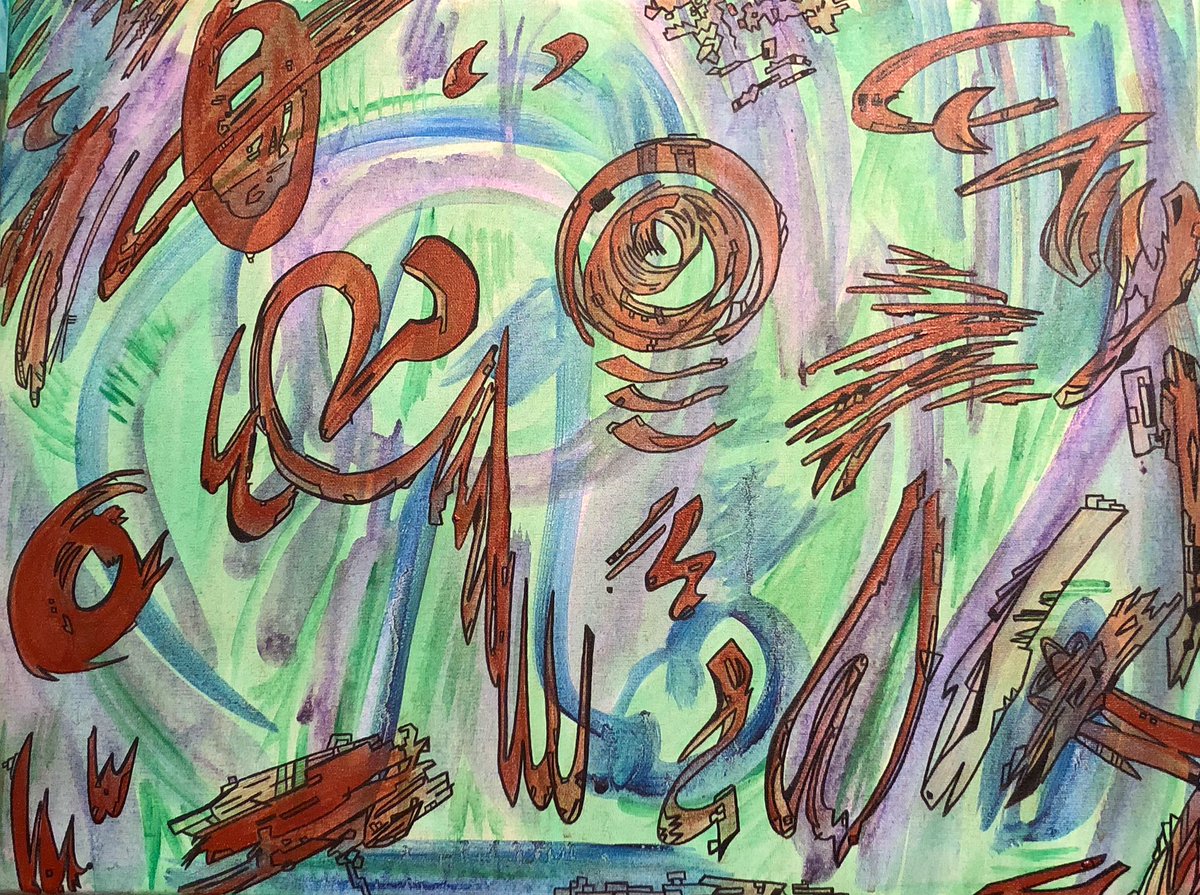 thesportspoet's tweet photo. “swiftly tilting planet turns love upside down”—18” x 24”—not done, but i dig it. #art #artist #painting #abstract #expressionism #red #purple #green #voteblue #kentuckyhome #inthestudio #nod #madelinelengle #flipmode #findlaughter #findjoy #fuckfacism #kdotzhypergraphia https://t.co/V5mTHNORU2