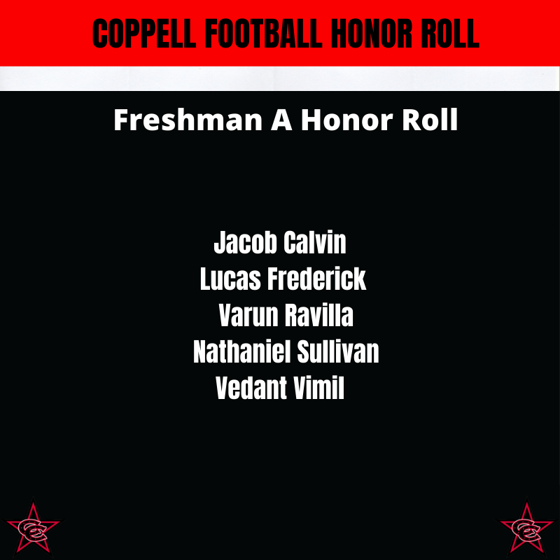 coppellfootball's tweet photo. Congratulations for the following @CHS_9 @coppellfootball Players for making A and A/B Honor Roll for the first 9 weeks! https://t.co/Vxai1TD9rg