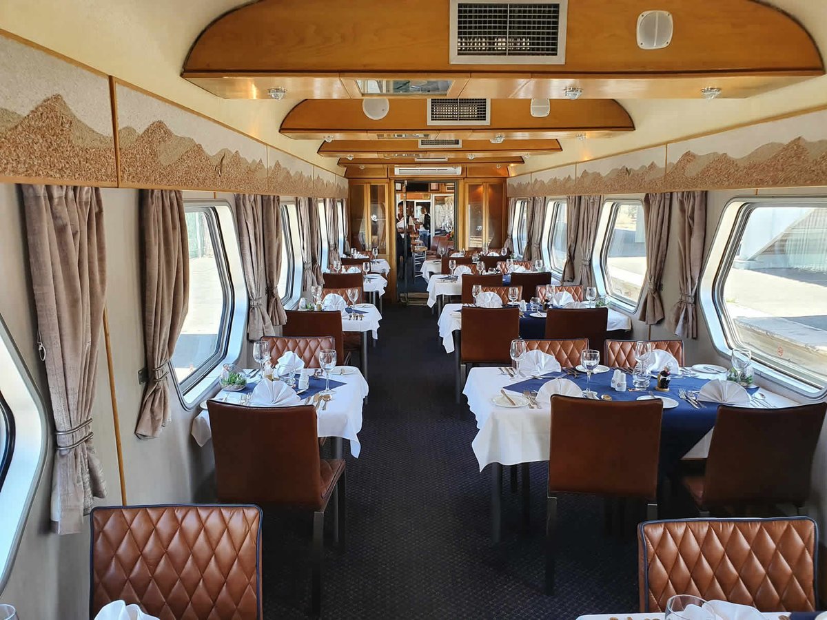 Tourism_Board's tweet photo. ABOARD THE DESERT EXPRESS!!!!🚆🚈🚉
Enjoy viewing the passing landscape through the uniquely shaped windows while you relax on the rails, having a cocktail or just chilling in your luxury compartment.
📸 by Desert Express
#sharemynamibia #travelnamibia #desertexpress https://t.co/DRoOZDzJIH
