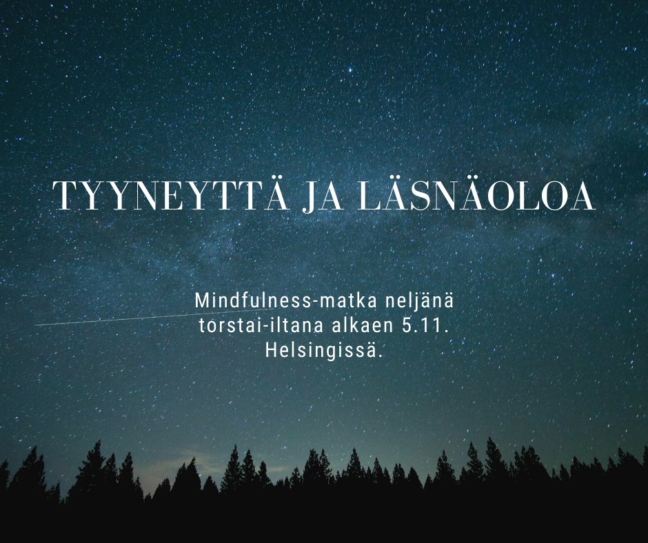 EevaHonka's tweet photo. Arjen kiireiden keskellä ja hämärän tiivistyessä on hyvä antaa itselleen aikaa - pysähtyä ja hengähtää. Neljän kerran mindfulness-matka alkaa 5.11. https://t.co/4gFGD3UnDX https://t.co/v4cPZdfawZ