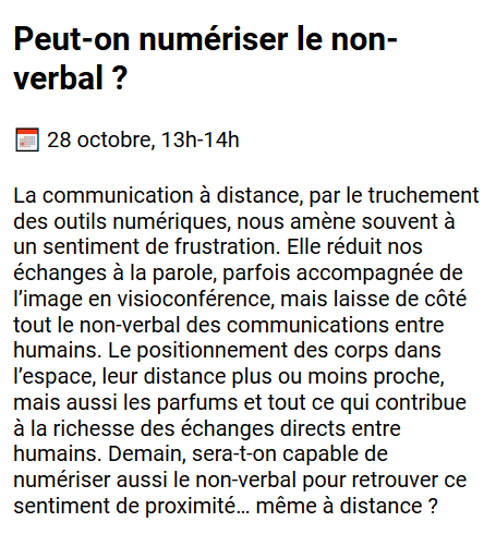 QuaiDesSavoirs's tweet photo. [ #LSQ2020 ] 🎧 #RadioFuturs | Mardi 28/10

"Peut-on numériser le non-verbal ?" 

💬Au micro de @LaurentChic &amp; @NinadesJardins : l'artiste @romain_tardy et les chercheur·ses @laurenceallard &amp; @DocRachidAlami 

⏩ En direct sur notre Facebook de 13h à 14h :
https://t.co/6RqkExpuP5 https://t.co/ncxVgLE0cQ