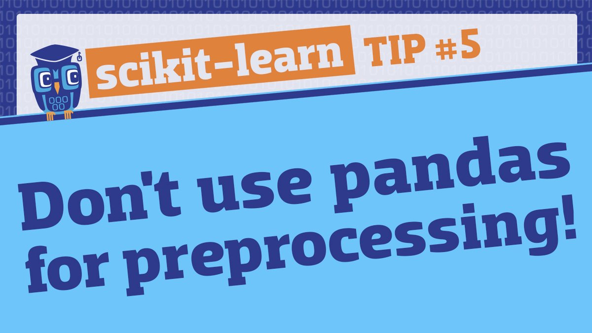 justmarkham's tweet photo. π€β‘ NEW VIDEO:
Four reasons to use scikit-learn (not pandas) for ML preprocessing
Click to watch (4 min):
π https://t.co/F3joKyq1xy π
Get notified of new videos:
π https://t.co/0J3eftQcIv π
New videos every TUES/THURS!
#sklearntips #MachineLearning #Python #DataScience https://t.co/f0Z1jPfTq2
