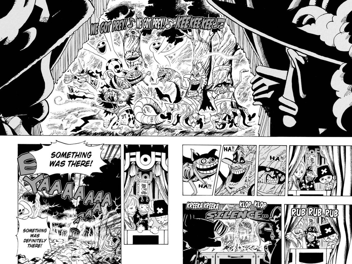 The setting of Thriller Bark as a Halloween themed island filled with mysterious horrors as well as the comedic aspect behind it