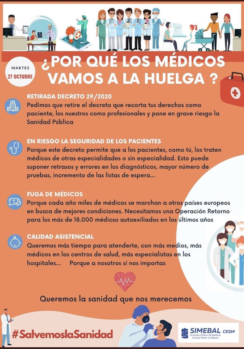 2_mir21's tweet photo. El RD 29/2020 tan solo ha sido la gota que ha colmado el vaso.
La lucha por una Sanidad Pública digna y de calidad es cosa de TODOS.
Debemos estar juntos en ésto, ahora más que nunca.
#SalvemosLaSanidad #NoSinMir #NoSinEspecialidad #HuelgaMedicos270
#IllaEscucha
@salvadorilla https://t.co/WzMmEZE3TM