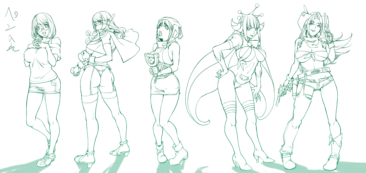 登場人物紹介用画像、ラフから完成まで|蒟吉|pixivFANBOX https://t.co/Oa8VctlCCA 
次の単行本のヒロインたち。
完成版はfanboxにて公開です。 