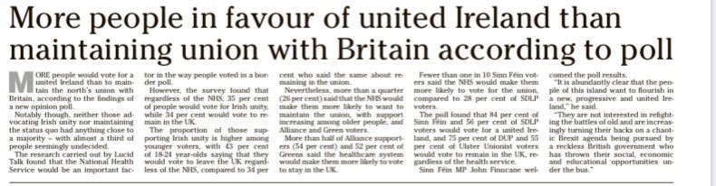 IrelandsFuture's tweet photo. This is from today’s Irish News. 

Ireland’s Future is appealing to the government to establish a Citizens’ Assembly as a matter of urgency.

A referendum could be announced by the British government at any time.

Our government in Ireland must plan and prepare for a referendum. https://t.co/YsfGUVB7Mq