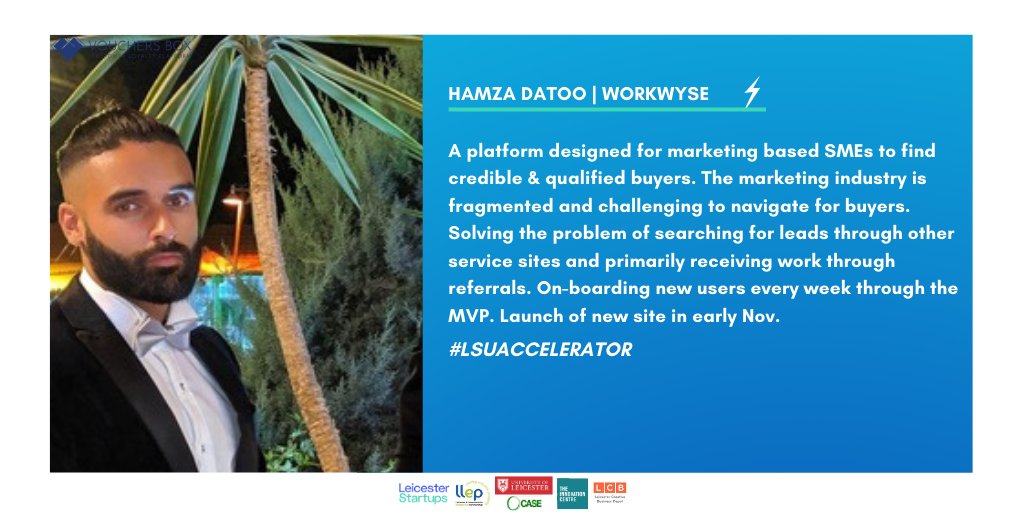 LeicStartups's tweet photo. Hamza is the founder of @WorkWyse
Workwyse is a platform for marketing SMEs to find credible and qualified buyers ✨
💻 https://t.co/stJXvjhoTi
🔗 https://t.co/clpNziKCMQ
#LSUAccelerator https://t.co/DqkZ687M5g