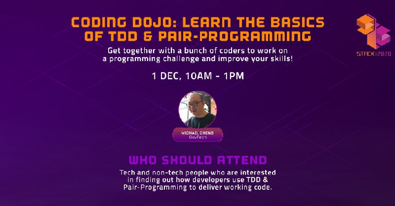 GovTechSG's tweet photo. Looking to pick up a new programming language or framework? Join this coding dojo led by GovTech's @coderkungfu and work on a programming challenge with other coders! #STACK2020 #GovTechStack

Sign up at: https://t.co/3mI6SHeYzE