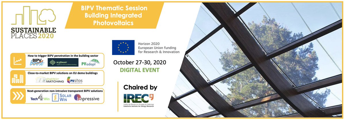 sustainplaces's tweet photo. ▶️ Starting soon: #BIPV Session | 14.00-17.00

#BIPV Session at #SustainablePlaces2020 pushes beyond carbon-neutrality while proving the dreary aesthetic associated with PVs can be rejected!

#PVSITES
#BIPVBOOST https://t.co/pkL79XHOXK