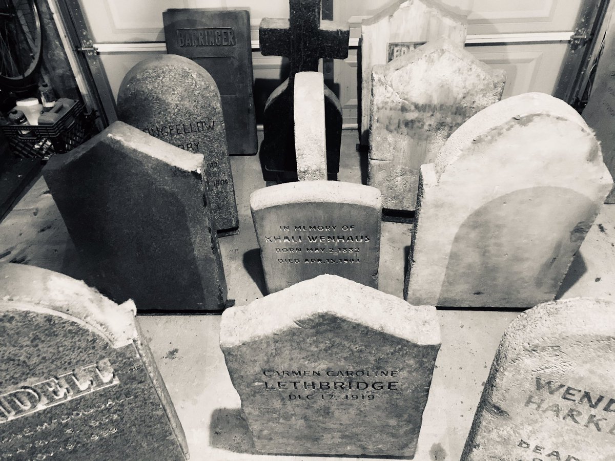 JerMilmine's tweet photo. Our goal is to be as considerate as possible to the grnds and inhabitants of the cemetery that’s granted us access for our shoot. Part of the plan is using an area well away f/where people are actually laid to rest that’s been dressed using these faux gravestones.

#kickstarter https://t.co/dwHh9pHwT5