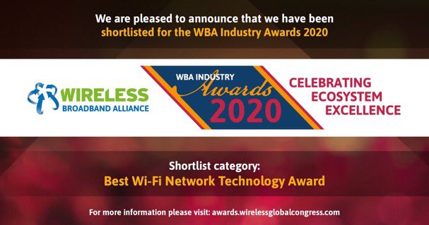 OntixUK's tweet photo. ICYMI: We’ve been shortlisted for a @WBAlliance Award 2020.
Ontix is recognised with @GlobalReachTech in Best Wi-Fi Network Technology for the first central London Passpoint outdoor high-speed #WiFi network - with roaming for AT&T mobile customers. Winners announced Oct 29th 🤞 https://t.co/PYQH4yn8cU