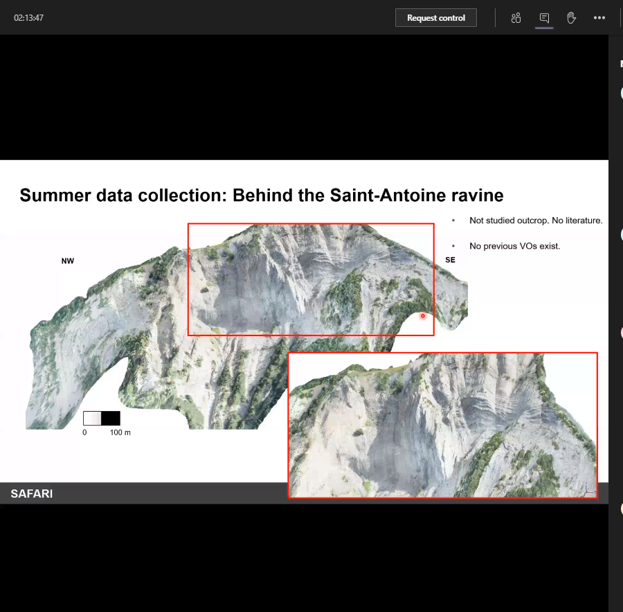 Virtualgeol's tweet photo. @Safaridb meeting moving on to structure @UiB_Rotevatn has presented our latest attempts to classify structure and now Corentin is presenting some amazing #virtualoutcrops from the French alps @lime_by_vog https://t.co/dbsCVTuq4g