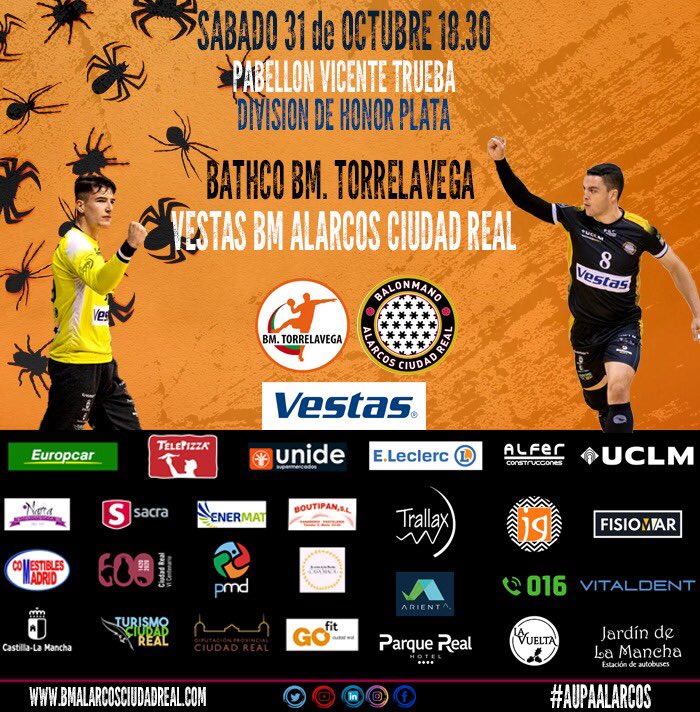 BMAlarcos's tweet image. 🎃Nuestro Halloween 👻 es el sábado en Torrelavega 👉🏻
⚫️⚪️Jornada 6️⃣ #DHPlataMasc Grupo B 
🆚 Bathco @BMTorrelavega 🕸🕷
🏟 Pab. V Trueba - 18:30h

🧛‍♂️Superaremos todos los miedos 😅 para luchar #codoconcodo #hastaelfinal 🧟‍♀️

@PMDCiudadReal @DiputacionCR 
#aupaalarcos #balonmano