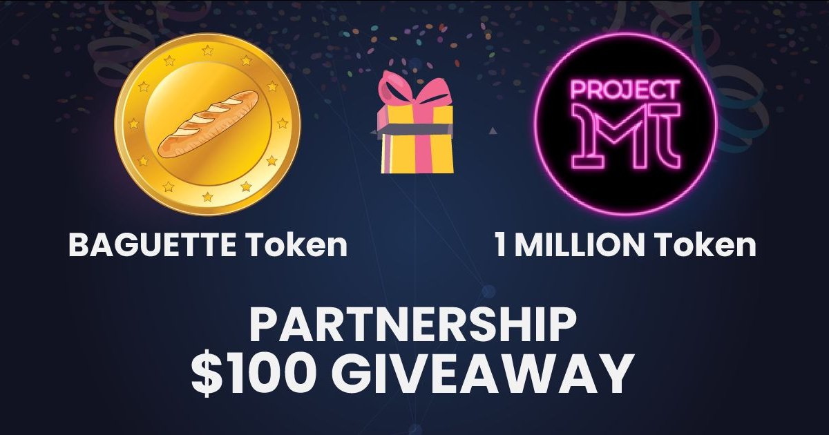 🔥100$ for 4 lucky winner #giveaway (paid in 1MT and BGTT)

✅RT and tag
✅Follow me and @BaguetteToken
✅Join $BGTT Discord: discord.gg/mzaXhvY
✅Join #1MT Discord: discord.gg/RTTcmxz
✅Post proof

⏲️Winners in 3 Days

#eth #Defi $btc #bitcoin #ETH #Spartan #Memes