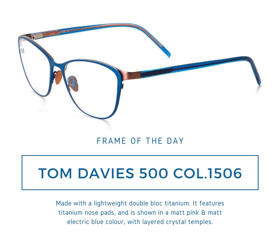 bdOpticians's tweet image. Tom Davies 500, c. 1506

Made with a lightweight double bloc titanium. It features titanium nose pads, and is shown in a matt pink &amp;amp; matt electric blue colour, with layered crystal temples. 

#Independent #Optician #Dundee #tdtomdavies #Fashion #Eyewear