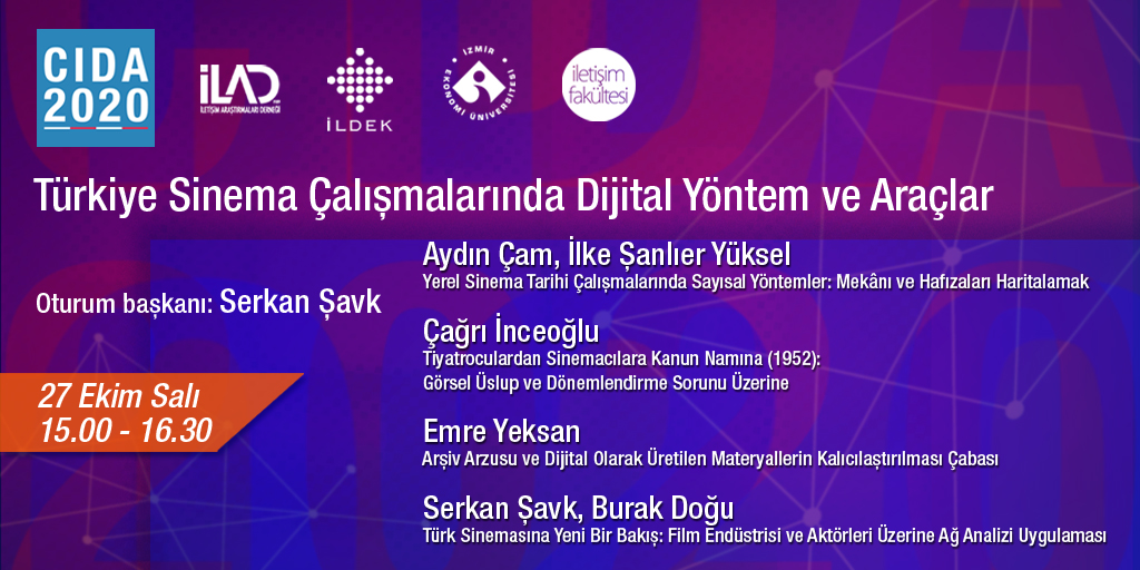 CIDASYMPOSIUM's tweet photo. Sinema ve dijital medya konusundaki araştırmaları merak edenler bu oturumu kaçırmasın! Türkiye Sinema Çalışmalarında Dijital Yöntem ve Araçlar oturumunun başlamasına az kaldı... https://t.co/L4NK55aN93
