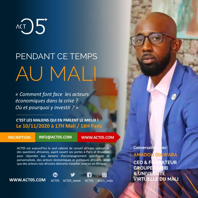 ACT05_tweet's tweet photo. On en a tant parlé avec les clients, partenaires et ami.e.s du #Mali. Comment faire face, faut-il rester? Partir? #Investir?
Ainsi est née cette serie de discussion. Il est primordial d'avoir l'nfo de l'intérieur.
Inscrivez-vous gratuitement
👉🏾 https://t.co/DckrWA0evW
#act05 https://t.co/LJfLyTeNEP