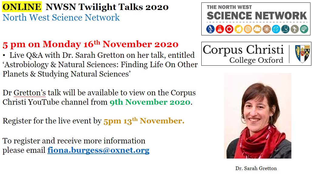 NorthWestScien's tweet image. Next stop: Twilight Talks! 🌠

Our first talk is on Monday 9th November with Dr Sarah Gretton from @uniofleicester 

The talk is called 'Finding Life On Other Planets &amp;amp; Studying Natural Sciences'.

Live Q&amp;amp;A Monday 16th November 6pm. 

Register here forms.gle/adtdfPQJkxZB1F…