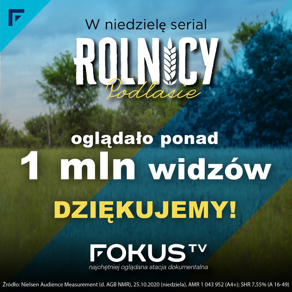 FOKUSTVpl's tweet photo. W zeszłą niedzielę serial dokumentalny #RolnicyPodlasie oglądało ponad 1⃣ milion widzów!😍

Dziękujemy, że jesteście z nami 💙 i ciągle chcecie więcej i więcej!💙

✅Na kolejne perypetie naszych rolników zapraszamy w NIEDZIELĘ o 20:00 🕗 w #FokusTV. https://t.co/Sx3J847Ilc