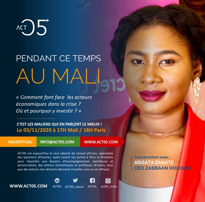 ACT05_tweet's tweet photo. On en a tant parlé avec les clients, partenaires et ami.e.s du #Mali. Comment faire face, faut-il rester? Partir? #Investir?
Ainsi est née cette serie de discussion. Il est primordial d'avoir l'nfo de l'intérieur.
Inscrivez-vous gratuitement
👉🏾 https://t.co/DckrWA0evW
#act05 https://t.co/3k6E8BwWFw