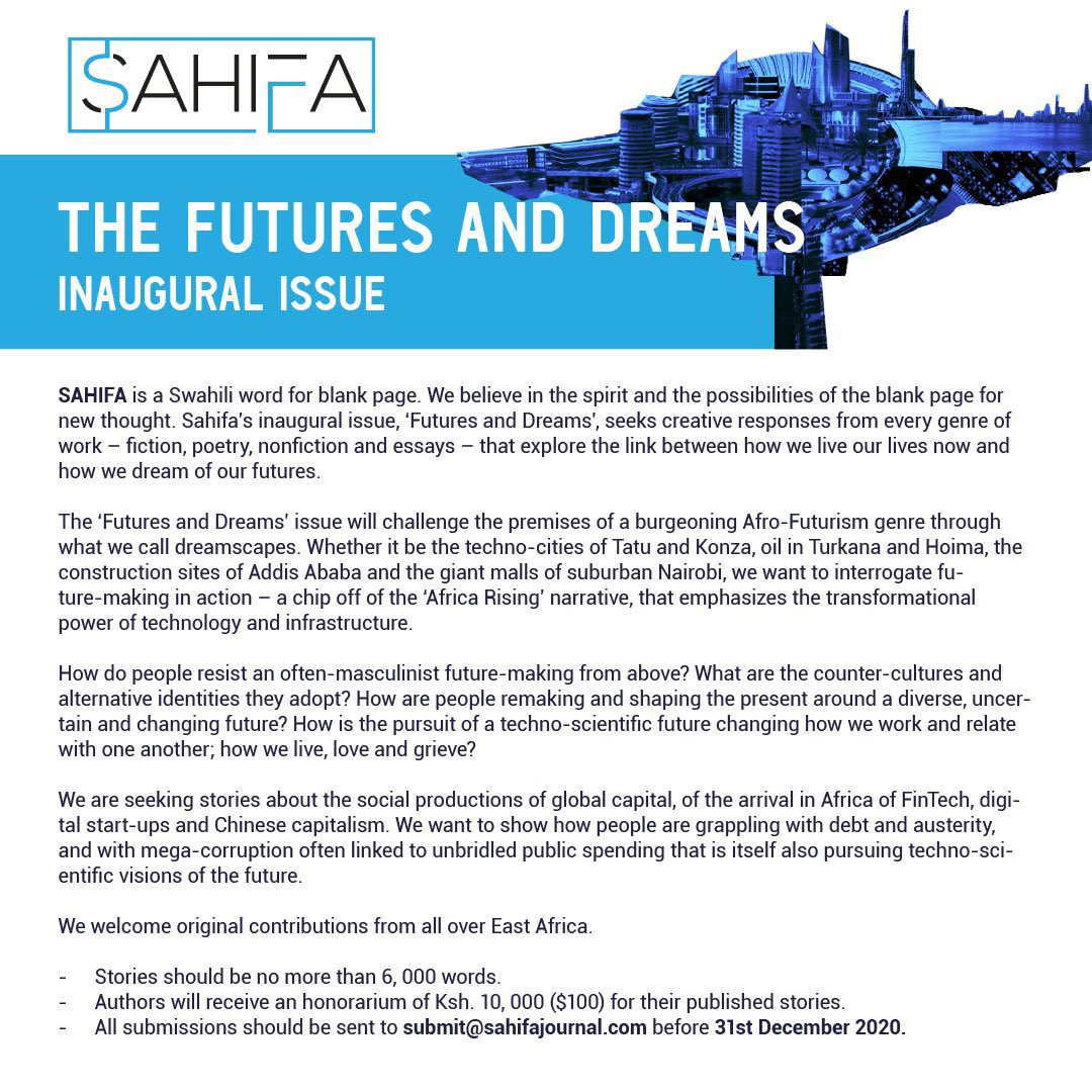 etooo254's tweet photo. Call for stories!
@sahifa_journal , a new platform for research, journalism, art, and literature is now accepting afro-centric stories.
See poster for more details. #SahifaJournal https://t.co/0II5WHnyCd