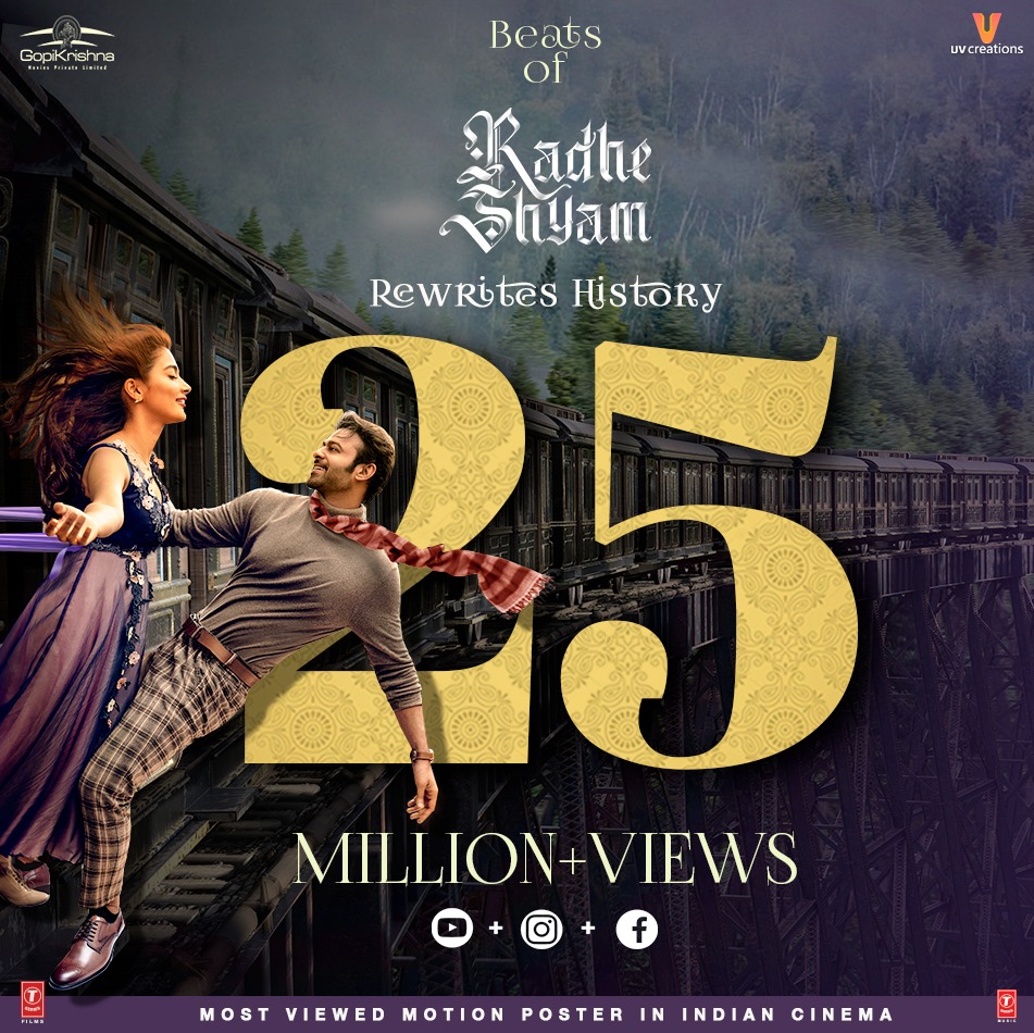hegdepooja's tweet photo. A love story so legendary that it continues to script history! 💕 #BeatsOfRadheShyam crosses 25 Million+ cumulative views!

https://t.co/F4yBcDZzqn

https://t.co/OBxUxjXWXI

Starring #Prabhas &amp; myself https://t.co/I6isk5dd4f