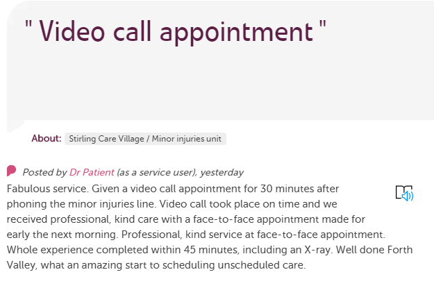 TeamFVED's tweet photo. Delighted to see such positive patient experiences @CareOpinionScot coming from our Minor Injuries Assessment service Call MIA
Find out more here ➡️ https://t.co/2gcTtq6Jje
#KnowWhoToTurnTo https://t.co/d8JngAA4wE