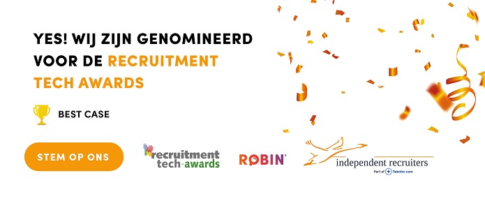 Trots op deze nominatie. Stemmen wordt gewaardeerd
recruitmenttech.nl/awards/stemmen/