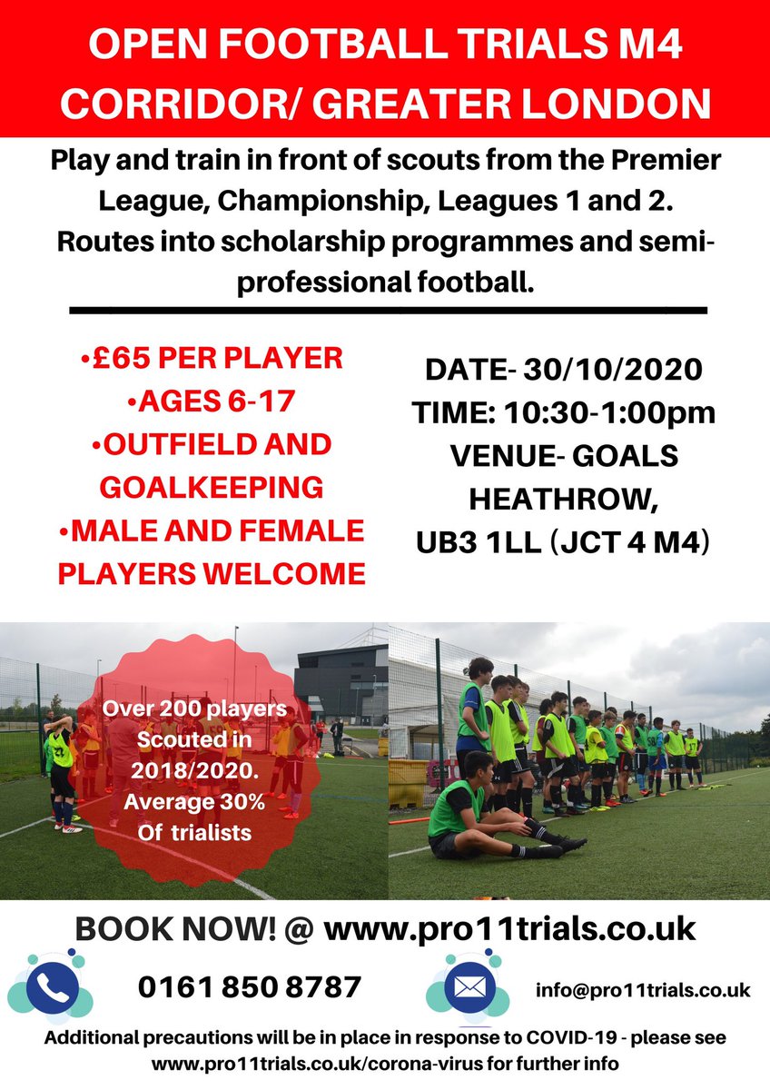 Pro11Trials's tweet photo. Our event in Heathrow this coming Friday is now fully booked. We still have space for 2-3 further clubs from Greater London / M4 Corridor to attend - any tier of football welcome. Contact Nicola on 01618508787 / 07808084236 for info. Expenses available. https://t.co/KlQt9qx8cg