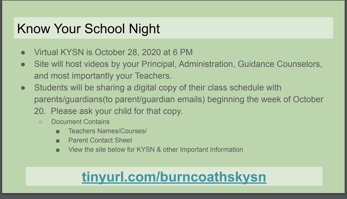 Tomorrow night! 6pm! Know Your School Night (Virtual Edition) See more information below.