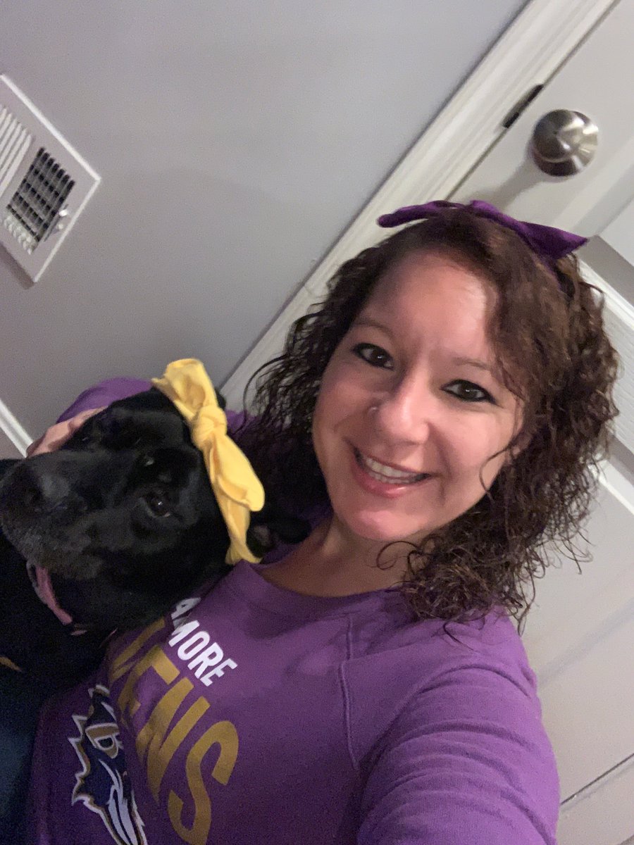 PHESgrade4's tweet photo. Ms. Roussey and her pup Aggie sure do love their Ravens! #PHESpride #AACPSAwesome #SpiritWeek https://t.co/dvXGNMrfwQ