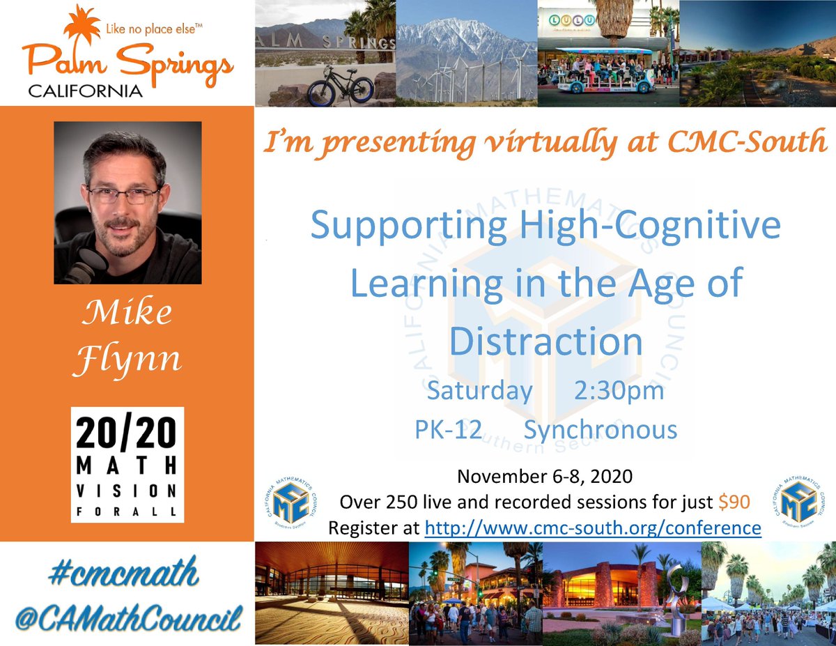 MikeFlynn55's tweet photo. The @CAMathCouncil conference is one of my favorite math conferences and I'm excited I can learn from so many amazing educators virtually this year. I'm debuting a brand new session on how we help our students and ourselves develop the capacity for deep cognitive work. #cmcmath https://t.co/fVVxjb84z8