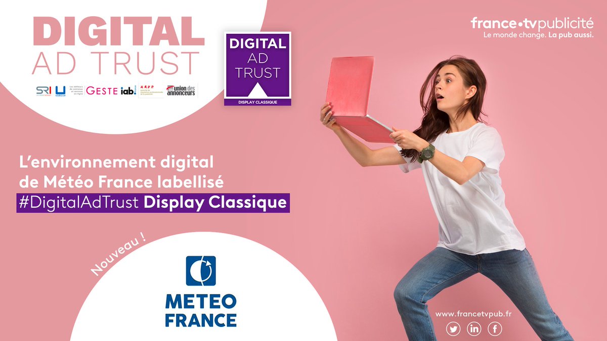 francetvpub's tweet photo. 🆕 L'environnement digital de @meteofrance labellisé #DigitalAdTrust Display Classique 💻 📱 ☑️
#EntrepriseResponsable https://t.co/f2HF4DbLD8