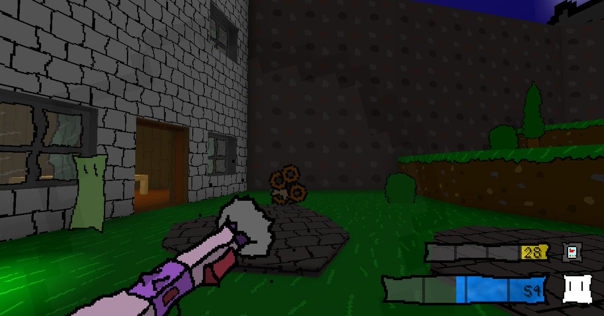 this is the 2nd weapon in the game. the "snack blaster" (name& #39;s a WIP) is the mandatory shotgun of the game. it& #39;s basically a nerf gun that shoots party snack mix at your foes. secondary does a triple shot (but i haven& #39;t coded that yet lmao)