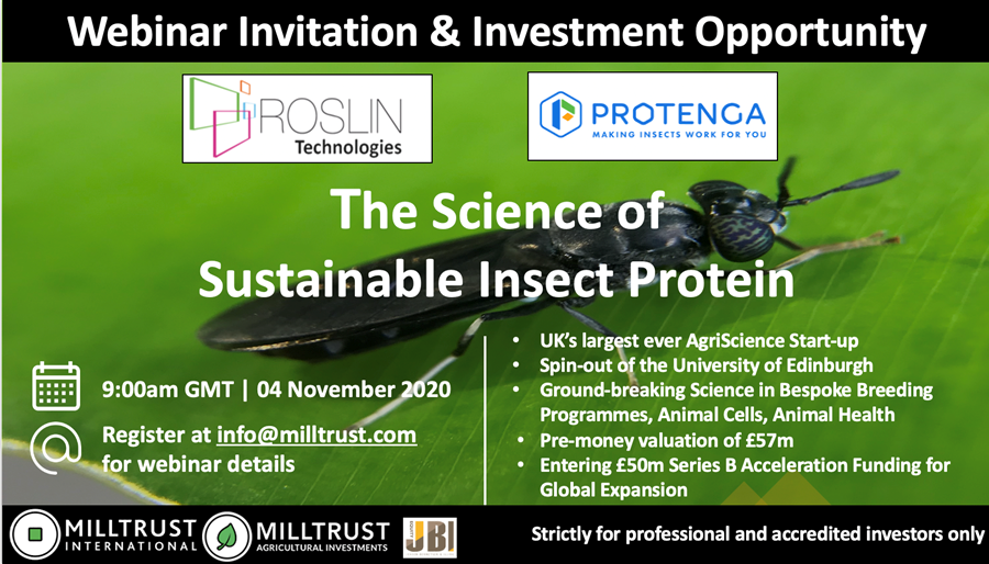 RoslinTech's tweet photo. The Science of Sustainable Insect Protein - An exciting area full of possibilities in protein alternatives. Sign up for our webinar with @milltrust
#RoslinTech #scienceofsustainableprotein #protein #agtech #biotech #insect
to attend: https://t.co/U0QSYSm6fP https://t.co/ikNGDfViOD