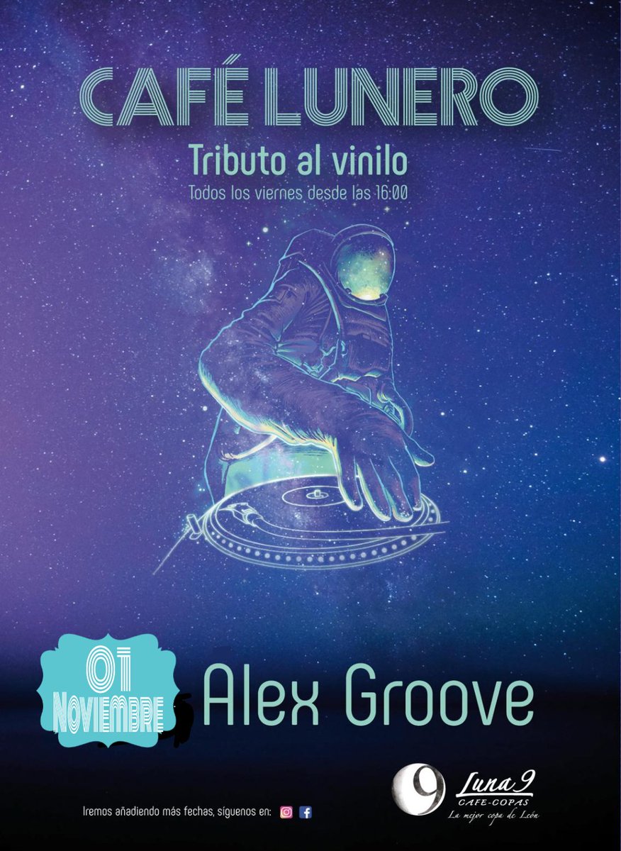 Domingo 01 Noviembre,desde las 16:00 HRS,Tributo al Vinilo en el <a href="/Luna9Leon/">Café y Copas Luna 9</a> ,los mejores Café Luneros de la ciudad.#leonesp #tardeo #luna9leon #alexgroove #vinilo