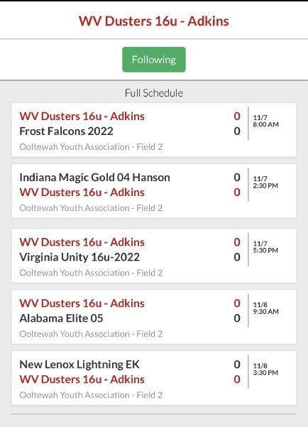Our Scenic City Schedule for next weekend.  One more tune up practice this weekend and then we are off to Tennessee for one last showcase for the fall!! #sceniccityshwocase #bringonthedusters 💚💙🥎