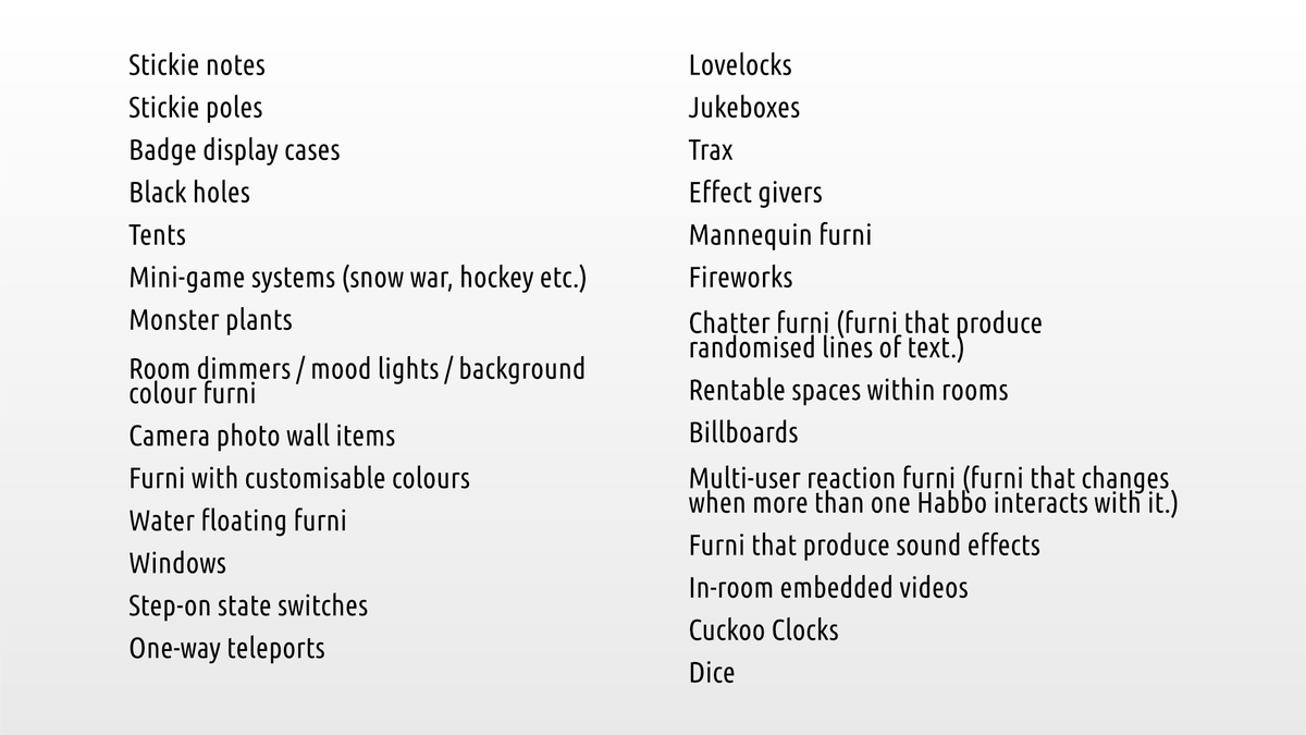 FUUSIOco's tweet image. The listed furni aren't functional in the new client yet, but will be implemented in the future.