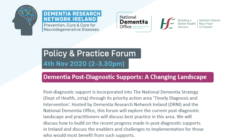 drnire's tweet photo. We're hosting a free online forum on #dementia post-diagnostic supports with @dementia_office on Wed 4th Nov 2-3.30pm. It's the wrap-up event for #DementiaConf2020. See https://t.co/4uhr28AUWb for programme details. Book for free: https://t.co/vBy0UuuYXP Please RT https://t.co/vk5DD9QIge