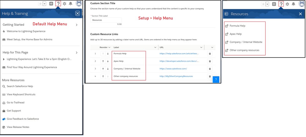 JadeVBForce's tweet image. 🔼productivity &amp;amp;🔽clicks in #Salesforce? 
Customize the Help menu! @SalesforceAdmns #underutilized

Production-add URLs:
-Websites (SAP/Workday/Net Suite)
-Link to PDF docs (tips &amp;amp; tricks-Service/Sales reps)

Dev Org:
-Formula Help
-Apex dev guide
-UnofficialSF
-SalesforceBlogger