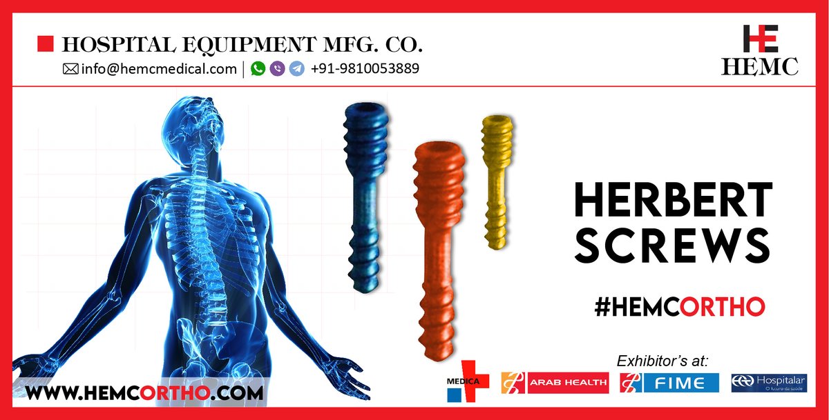 HemcOrtho's tweet image. We are a manufacturer &amp;amp; exporter of high quality #HerbertScrew #Cannulated #Titanium from India at the best price.
lnkd.in/eNVak3a
#HerbertScrewManufacturer, #HerbertScrewCannulatedTitanium #TraumaImplants #InterlockingNail #HEMCMedical #HEMCOrtho #HEMCIndia