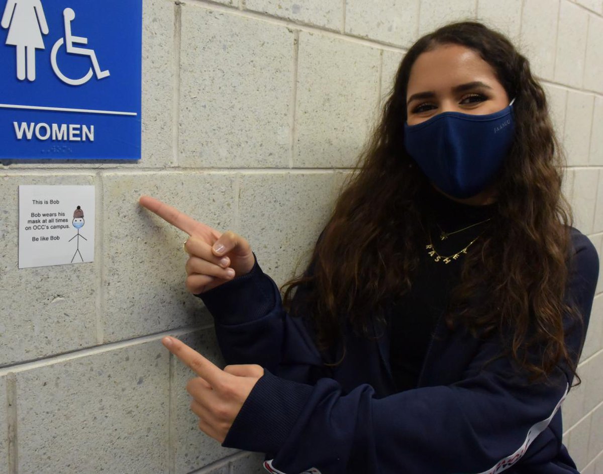 OnondagaCC's tweet photo. Have you seen the Be Like Bob memes around campus? Meet Rashel Chahine the brains behind the new signs. #MaskUpSUNY #MaskUpNewYork https://t.co/chknHupy3X https://t.co/xW7xdoBbfZ