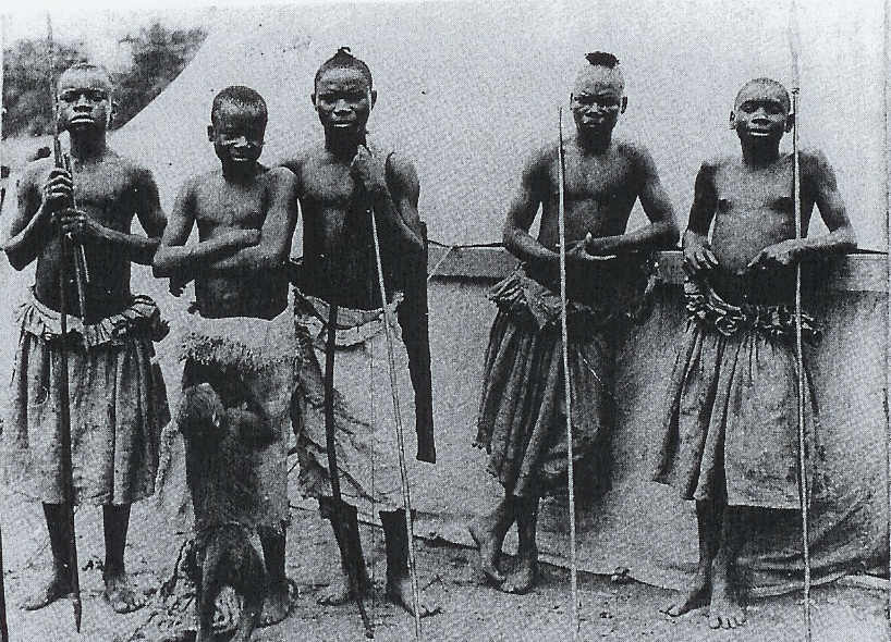 Benga (second from left) and the Batwa in St. Louis