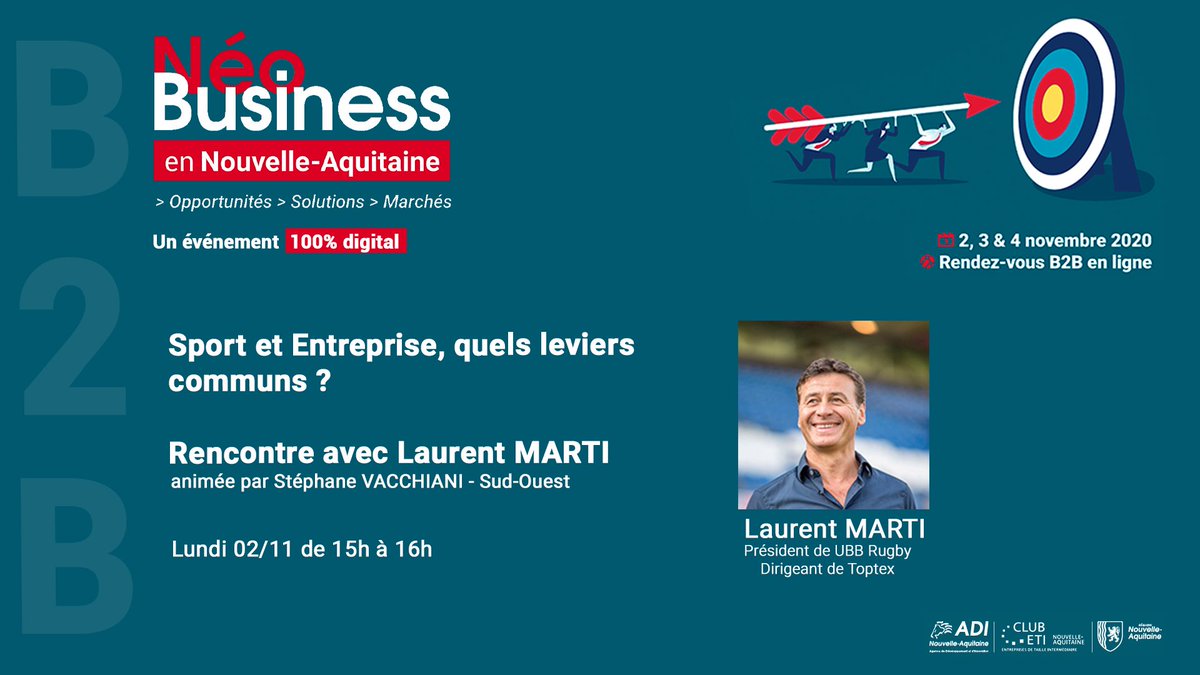 ADI_N_A's tweet photo. Participez à la rencontre avec 🟣 @MartiLaurent Président de @UBBrugby et Dirigeant de #TopTex durant #NeoBusinessNA sur la thématique "Sport et Entreprise, quels leviers communs ?"
Rencontre animée par @vacchiani et introduite par @HazouardMathieu
🎯 https://t.co/v4QDIHgrqe https://t.co/FregpanpIt