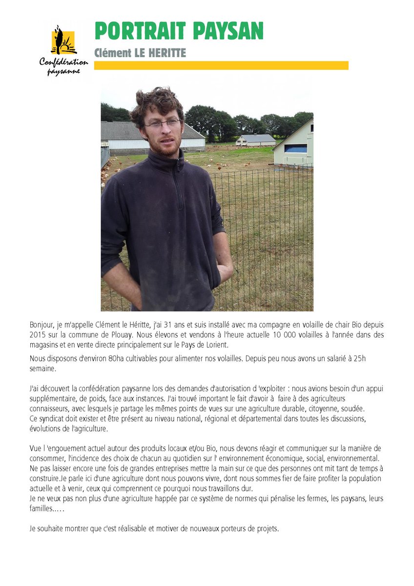 Portrait de Clément Le Héritte, paysan producteur de volailles de chair à Plouay, qui ouvre sa ferme samedi prochain pour faire découvrir l'agriculture paysanne.