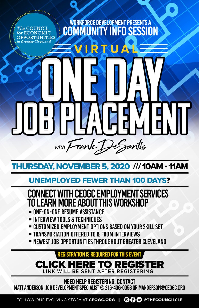 MaiseynJoshDad's tweet photo. Learn About #CEOGC 1-Day Job Placement Workshop-11/5  REGISTER https://t.co/ugFtat9u9I @mayfieldhtscity @cityofeuclid @SayYesCleveland @CLEMetroSchools @GCPartnership @MayDuganCenter @jsantanaward14 @JshowQ104 @cuyahogaboe @zachreed12 @ClevelandScene @clevelanddotcom @ssuttell https://t.co/i0AfPPRkW7
