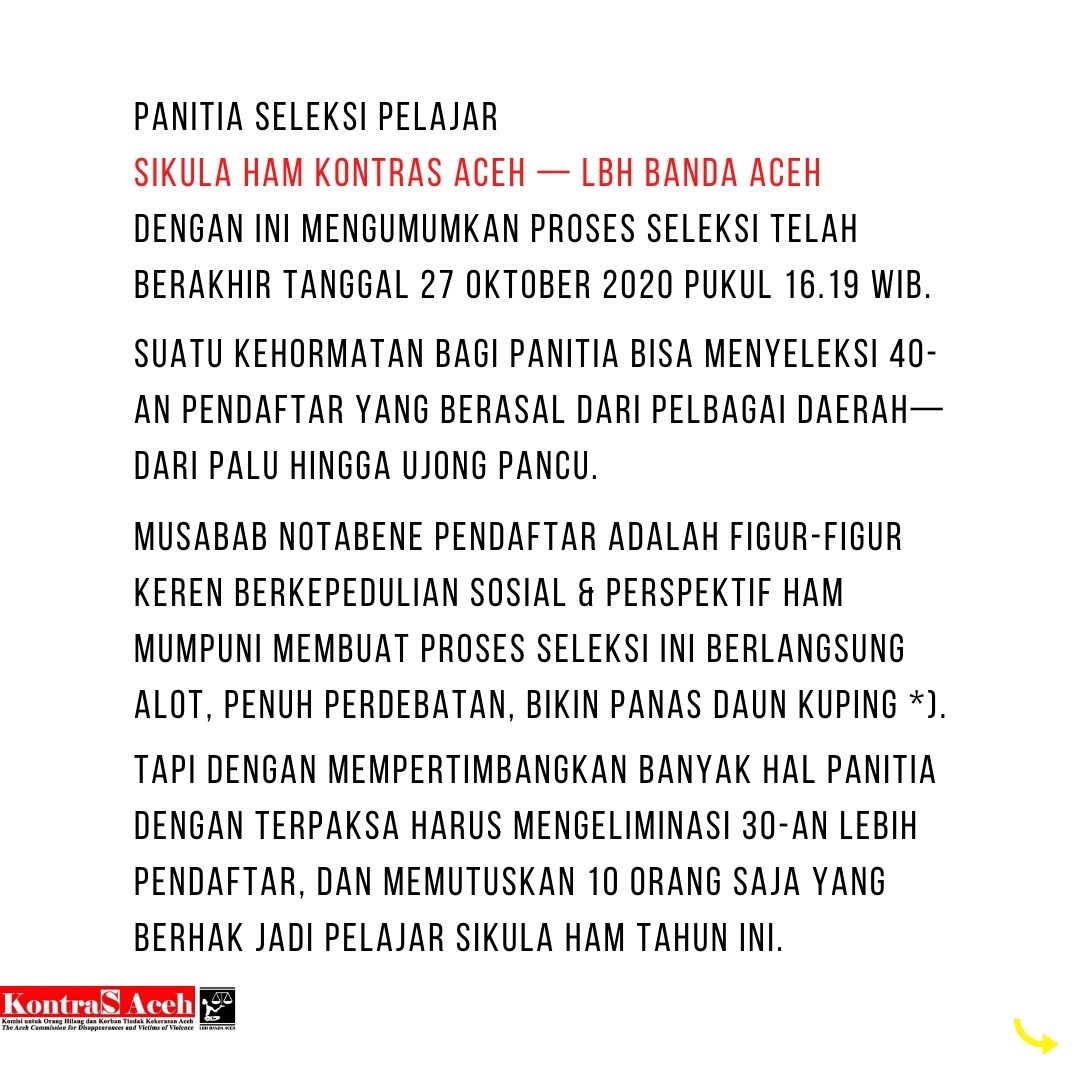 LBHBandaAceh's tweet photo. PENGUMUMAN. @KontraS_Aceh __________
#sikulaham #lbhbandaaceh #kontrasaceh https://t.co/SS9ob1WjDL