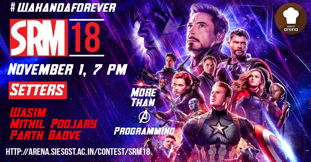 arenaCodeChef's tweet photo. Time to unveil the superpowers within you, coz this SRM the Avengers await you at the scoreboard!
#code #codinglife #Avengers #avengersassemble #Thor #BlackPanther #CaptainAmerica #BlackWidow #HULK #IronMan #codingtwitter @codechef https://t.co/WqUx0Ovi1H