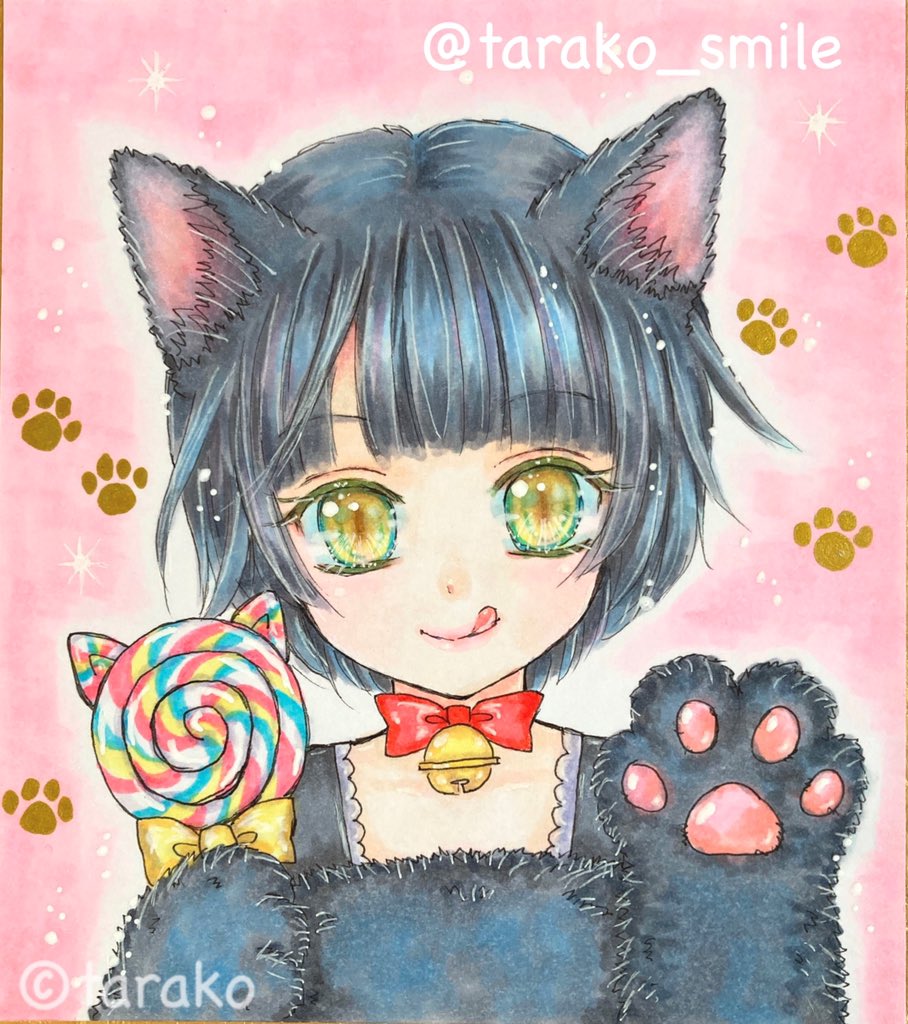 黒猫擬人化ちゃん コピックで描いたオリジナル創作のアナログイラスト ハ タラコのイラスト