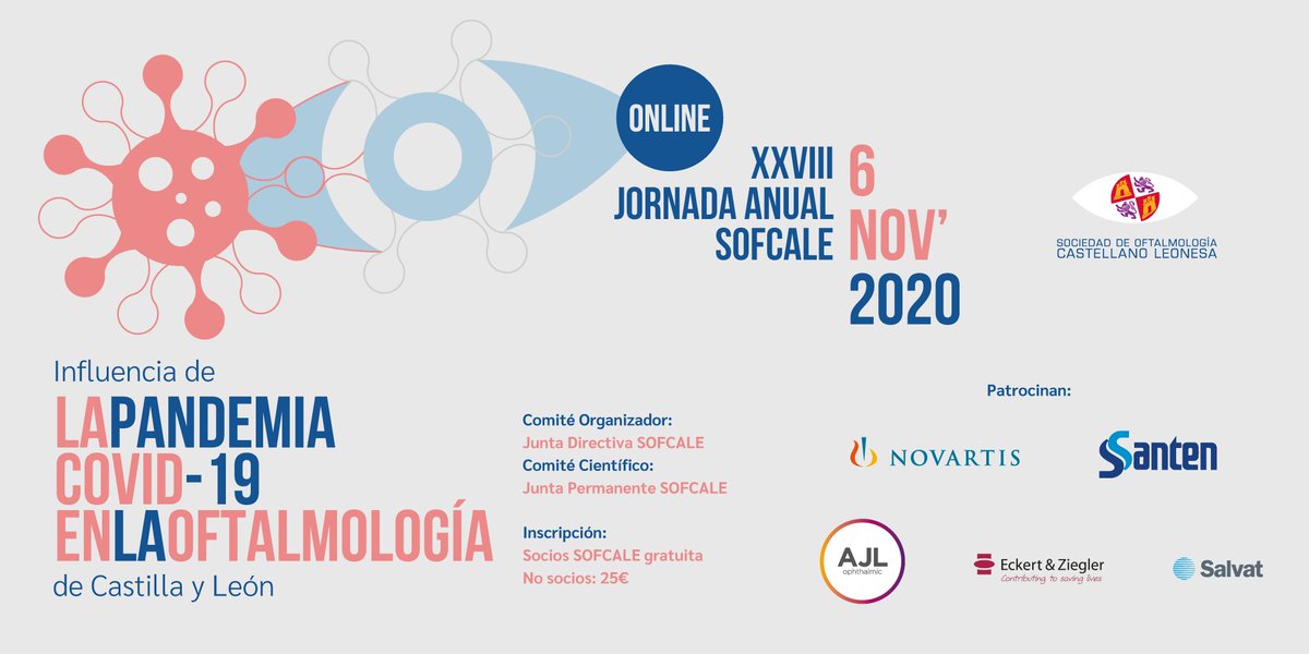 SOFCALE1's tweet photo. Aún estáis a tiempo de apuntaros a la Jornada Anual de #SOFCALE
"La influencia de la pandemia #COVID19 en la #oftalmologia de CyL"
🗓️ 6 NOV 16 a 19h.
100% online
Programa 👉 https://t.co/9Hetwj1ojj
Inscripción 👉 https://t.co/daJli5O6eV
Anímate! https://t.co/O7XeI05BZo